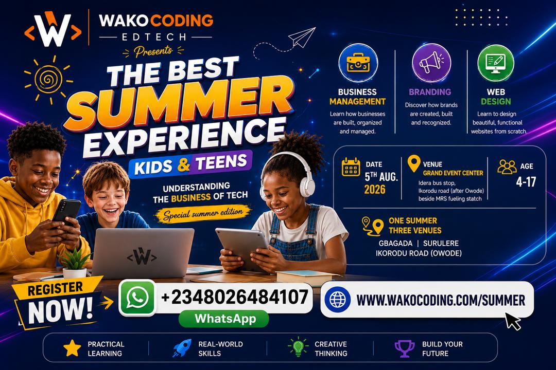 The Best Summer Experience flyer — WakoCoding EdTech, Kids & Teens, 5th August 2026